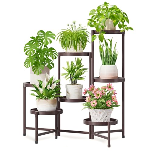 iDavosic.ly 7 Tier Large Plant Stand Indoor, 10 Inch Wide Tall Corner Metal Plant Stands Outdoor for Multiple Plants, Folding Tiered Flower Display Holder Rack Shelf, Violet Bronze - color: Violet Bronze, size: 7 Tiers