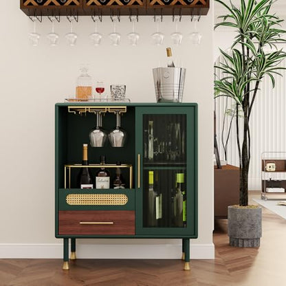 ARTPOWER Modern Coffee Bar Cabinet with Pull-Out Wine Storage, Green | Bar Cart with Wine Glass Rack and Drawers, Liquor Cabinet for Kitchen, Dining Room, Living Room - color: Green