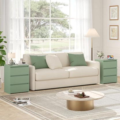 Keyluv 3 Drawers Nightstand Set of 2 with Charging Station, Modern Bedside Table with USB Ports, Sofa Side Table Night Stand with Storage, Sturdy End Table for Bedroom/Living Room/Home Office, Green - color: Green