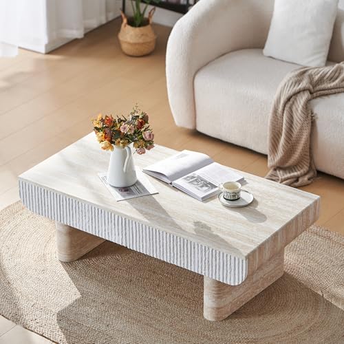 46.85" Faux Marble Coffee Table with Drawer Faux Travertine Pattern Rectangular Coffee Table for Living Room Wood Center Table Accent Tea Table for Apartment Office, Mars Pattern - color: Faux Marble-rectangular-46.85inch