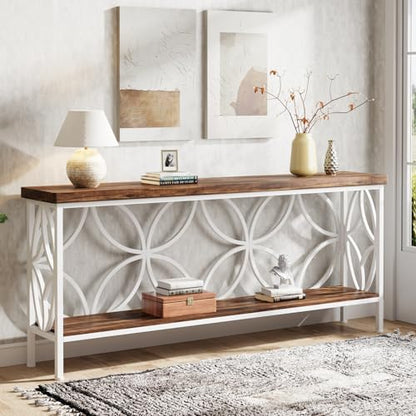 Tribesigns 70.9-Inch Narrow Sofa Table, Industrial Long Sofa Table Behind Couch, Entry Console Table with Storage for Entryway, Living Room, Foyer, Unique Design, Walnut/White - color: Walnut/White