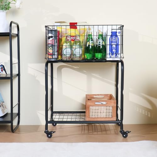 Rolling Laundry Basket with Wheels, 31" Height Heavy Duty 2-Tier Metal Wire Laundry Cart, Foldable Hamper with Industrial Wheels & Brakes for Clothes, Bedroom, Dorm, Apartment, Black - color: black