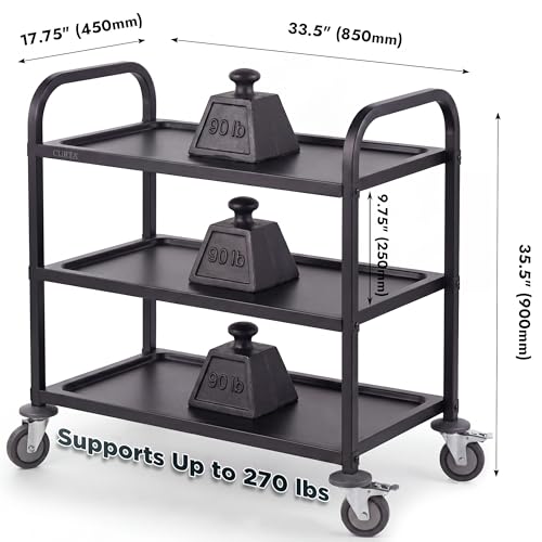 CURTA Black Stainless Steel Serving Cart, 3-Tier Rolling Utility Trolley (34"x18"x36"), Heavy Duty Painted Kitchen Cart on Wheels with Brakes, Commercial Grade for Restaurant, Hotel, Salon & Lab - color: L(black): 34''(l) X 18''(w) X 36''(h)