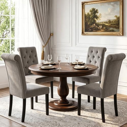 LSSBOUGHT Upholstered Dining Chairs Set of 4,Tufted Parsons Kitchen Chair with Solid Wood Legs, Modern Towel Fabric Side Chair for Dining Room/Restaurant(4pcs,Gray) - color: Gray-fabric, size: Set of 4
