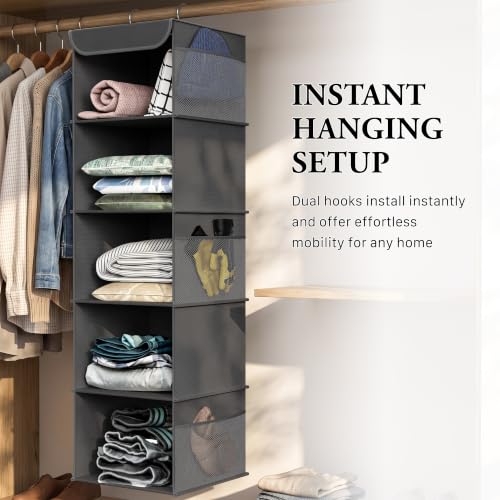 Simple Houseware 5 Shelf Hanging Closet Organizer, Dark Gray - color: Dark Gray, size: 5 Shelf