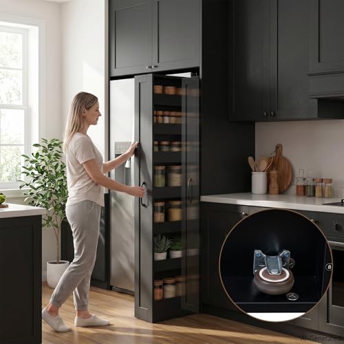 7-Tier Slim Mobile Shelving Cart with Wheels, Rolling Pantry with 7 Baskets, Narrow Pull-Out Utility Cart, Space Saving Storage Organizer Carts for Kitchen Living Room Bathroom Narrow Spaces, Black - size: Black & 7.87"D x 15.75"W x 70.75"H