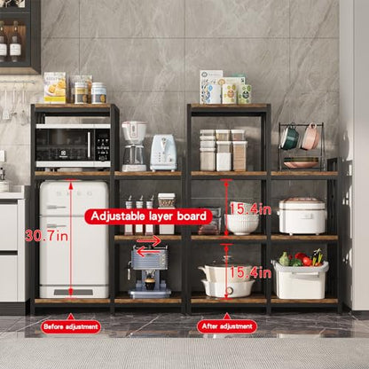 6-Tier Kitchen Bakers Rack, Freestanding Mini Fridge Stand Height Adjustable Bakers Rack with Storage, Sturdy Microwave Stand with Storage, Mini Fridge, Coffee Bar for Living Room Rustic Brown - color: Rustic Brown