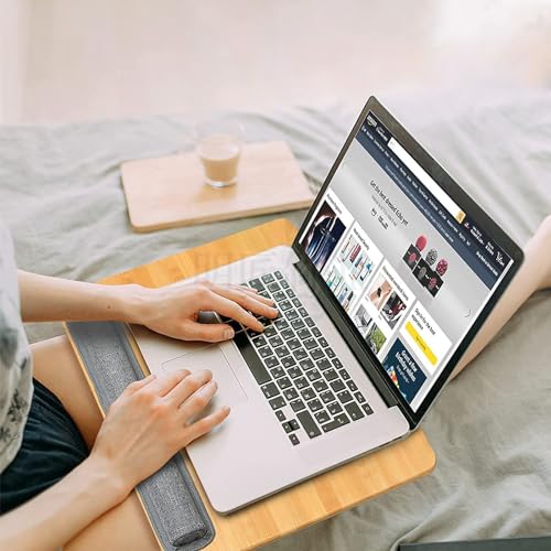 Lap Desk for Laptop with Cushion, Bamboo Laptop Stand with Anti-Slip Strip Tablet Phone Holder, Fits up to 15.6 inch Portable Computer Lap Desk for Couch, Bed & Car - size: 16.5"x13.4" Fixed