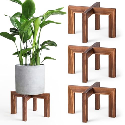 Leaf&lull Plant Stands for Indoor Plants Farmhouse Round Wood Plant Pedestal Decorative Wooden Display Rack Heavy Duty Flower Planter Base for Tabletop Corner Walnut 3 Pack - size: 3 Pcs