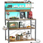 Aheaplus Bakers Rack with Power Outlet, Microwave Stand, 5 Tiers Coffee Bar Station with Led Lights, Kitchen Storage Shelf with 6 S-shaped Hooks, Kitchen Rack Coffee Bar Stand, Rustic Brown - color: Rustic Brown, size: 31.5 inch