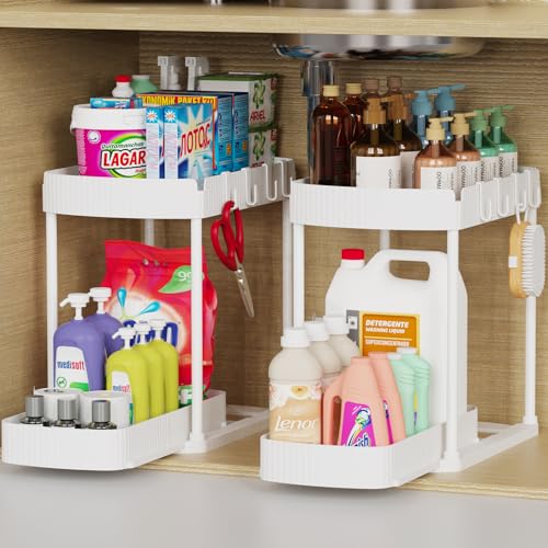 Ukeetap 2 Pack Multi-Purpose Pull-Out Storage Organizers, Under Sink Organizers and Storage for Bathroom & Kitchen, Under Cabinet Organizers and storage, 14.8 Inch, White - color: White, size: 14.8 Inch