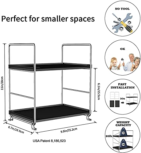 Plastic/Metal Freestanding Stackable Organizer Shelf,Bathroom Countertop Storage Shelf Cosmetic Organizer Holder Kitchen Spice Rack,2-Tier Standing Rack (Silver & Black) - color: Silver