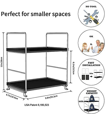 Plastic/Metal Freestanding Stackable Organizer Shelf,Bathroom Countertop Storage Shelf Cosmetic Organizer Holder Kitchen Spice Rack,2-Tier Standing Rack (Silver & Black) - color: Silver