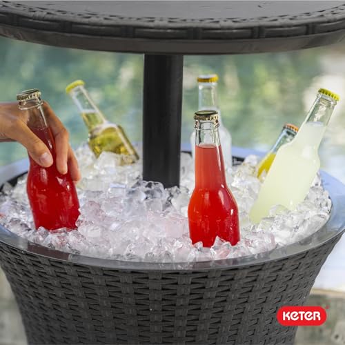 Keter Pacific Cool Bar Outdoor Patio Furniture and Hot Tub Side Table with 7.5 Gallon Beer and Wine Cooler, Dark Grey - color: Dark Grey