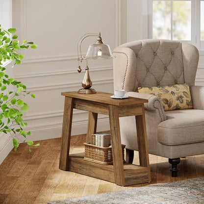 Tribesigns Wood End Table, Small Side Table with 2 Storage Shelves, Rustic Accent Narrow Nightstand for Living Room, Bedroom (2, Rustic Brown) - color: Rustic Brown