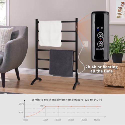 Freestanding Towel Warmer 6 Bars Plug-in Option 3 Working Modes Black Stainless Steel 24" W 34" H - color: Matte Black