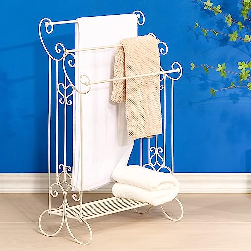 Standing Metal Towel Organizer & Drying Rack with Shelf - Freestanding for Bath, Hand & Wash Towels