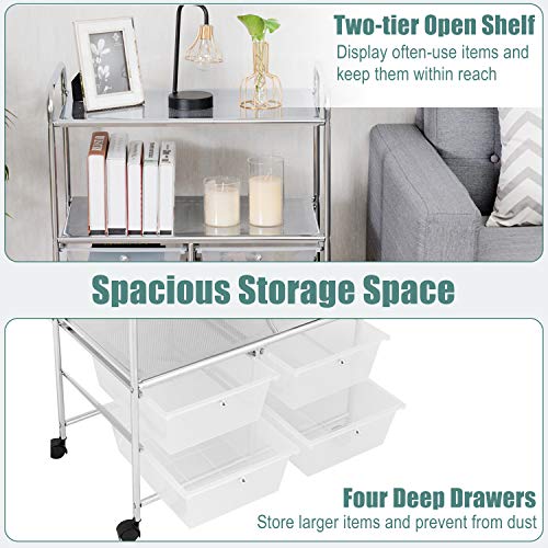 RELAX4LIFE Rolling Storage Cart with 4 Drawers & 2 Shelves, Metal Frame Paper Scrapbook File Organizer for Home Office, School Classroom, Movable Art Craft Cart (Clear) - color: Clear