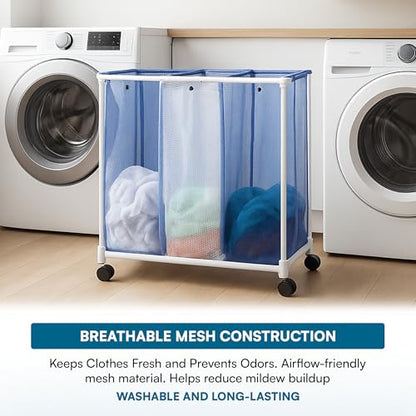 Honey-Can-Do HMP-01629 3 bag mesh laundry sorter, 30.5" x 15.3" x 30" , Blue/White