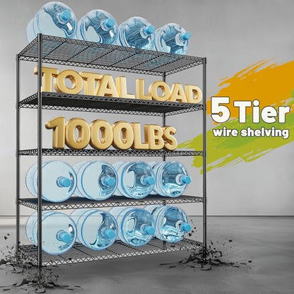 REIBII 45.5''W Storage Shelves Wire Shelving, 5 Tier Pantry Shelves for Storage Rack, Adjustable Metal Shelving for Pantry Kitchen Steel Shelving, 45.5" W x 71" H x 17.7" D - size: 45.5"W×71"H×17.7"D