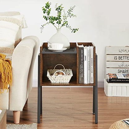 VECELO Nightstand Industrial Side End Table/Stackable Accent Furniture with 2-Tier Open Storage Compartments for Bedroom, Living Room and Small Spaces