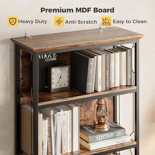 IRONCK 71 Inch Industrial Bookshelf, 5 Tier Tall Bookshelf and Bookcase to Display and Collect, Thicken Wood Rustic Book Shelf with Thicken Metal Frame for Living Room and Bedroom, Rustic Brown