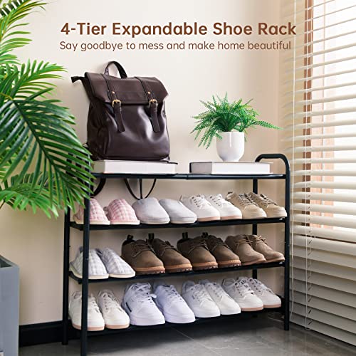 Gonfoam 4-Tier Expandable Shoe Rack,Adjustable Shoe Shelf Storage Organizer Heavy Duty Metal Free Standing Shoe Rack for Entryway Closet Doorway (Black) | Tool-Free Assembly, Metal Material, Adjustable Shoe Organizer, Sturdy, Small Space Solution, Dorms,
