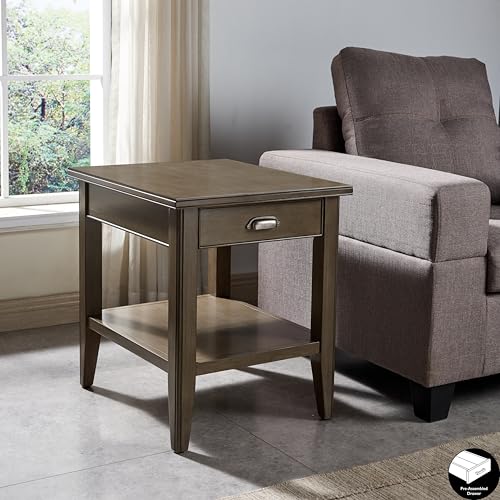 Leick Home Laurent End Table, Solid Wood, with Shelf and Drawer, Smoke Gray, 10507-GR - color: Gray / Pewter