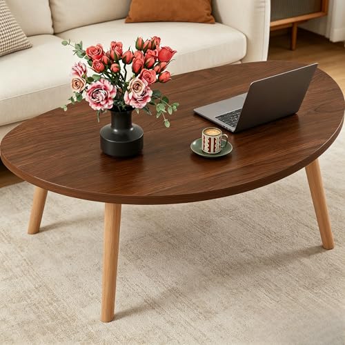 Coffee Table, 31.5“ Modern Low Table with Solid Wood Legs, Floor Table Desk for Sitting on The Floor, Easy Assembly Small Japanese Coffee Table for Living Room, Apartment, Office (Large Tri BlackNut) - color: 31.5"l Kidney Dark Walnut