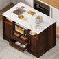 Kitchen Island with Storage, Island Table for Kitchen with Power | Outlet & LED Light, Coffee Bar Cart Rolling Buffet Cabinet with Fluted Sliding Door, 2 Drawers, Large Countertop, Walnut - color: Walnut