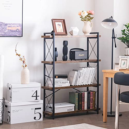 HCHQHS Bookshelf, 4-Tier Industrial Bookcase, Rustic Open Book Shelf, Freestanding Tall Bookshelves with Metal Frame - color: Rustic Brown, size: 4-Tier (35.8"W x 51.2"H)