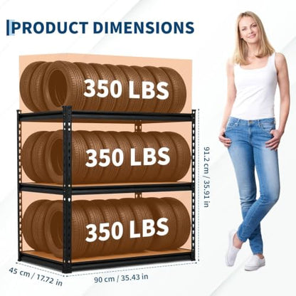 Heavy Duty 3-Tier Adjustable Metal Garage Shelving Unit – 1500 lbs Capacity, 60" W x 24" D x 36" H, Carbon Steel Freestanding Storage Shelf for Basement, Warehouse, Kitchen – Black Matte Hole - size: 60x24x36"