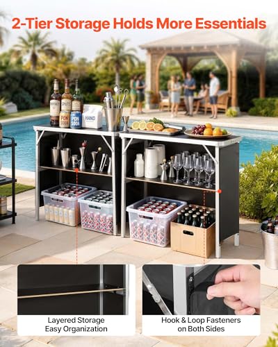 VEVOR Folding Portable Bar Table, 2 pcs, 38.6 x 15.2 x 34.3 in, with Carry Bag, Storage Shelf, Detachable Skirt, Quick and Easy Setup, Foldable Mobile Bartending Station for Events, Party, Tradeshow - size: 38.6 x 15.2 x 34.3 inches