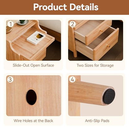 Nightstand Set of 2, Pre-Assembled, 19.7“H Solid Wood Night Stand with 2 Drawers, Open Sliding Shelf, Mid Century Modern Small Bedside Table for Bedroom, Natural Oak 16" - color: Oak-2pack, size: 16"