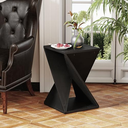 COZAYH Farmhouse Square Solid Wood Twisted Pedestal Side Table, Black | Modern Minimalist End Table Plant Stand for Living Room, Bedroom, Office, Rustic - color: Black