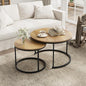 Smuxee Nesting Coffee Table Set of 2, 27.6" Round Coffee Table Wood Grain Top with Adjustable Non-Slip Feet, Industrial End Table Side Tables for Living Room Bedroom Balcony Yard - color: Brown, size: 27.6"W