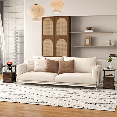 Tangkula Nightstand, Sofa Side End Table with Open Shelf & 2 Drawers, Metal Frame Bedside Table, Wooden Top 2 Drawer Dresser, Storage Unit for Bedroom, 13.5 x 12 x 23 Inch (2, Walnut)