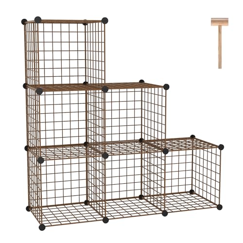 C&AHOME Wire Cube Storage, 6 - Cube Organizer Metal C Grids Units, Brown | Modular Shelves Units, Closet Organizer, Storage Bins Shelving, Ideal for Home, Office, Living Room - color: Brown, size: 6 Cube
