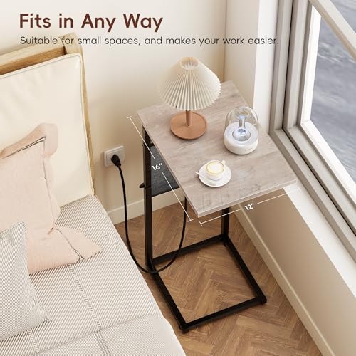 C-Shaped End Tables Set of 2 with Charging Station, 33'' Tall C Table Adjustable Height Side Table, Sofa Table for Couch, Couch Table that Slide Under Sofa, TV Trays for Living Room, Greige - color: 2pc Greige, style: With Plug