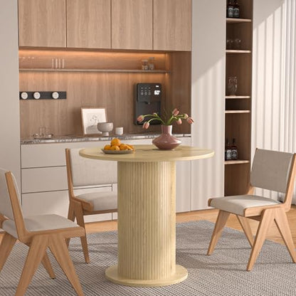 31.5 inch Round Dining Table for 2, Modern Farmhouse Kitchen Table, Small Circle Dining Tables with Wood Strip Base for Kitchen Living Room (Natural) - color: Natural