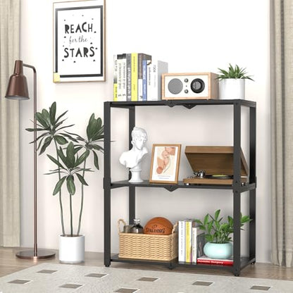 Hastatii 3-Shelf Storage Shelving Unit Metal Rack Heavy-Duty 28"x13.5"x33.5" for Garage, Kitchen and Bedroom Layers Increased Black