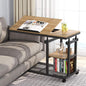 Tribesigns Height Adjustable C Table with Wheels, Mobile Couch Snack Side Table with Tiltable Drawing Board, Sofa Bedside Laptop Stand C Shaped TV Tray with Storage Shelves (Black+Oak) - color: Black+oak