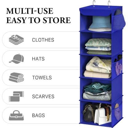 Simple Houseware 5 Shelf Hanging Closet Organizer, Dark Blue - color: Dark Blue, size: 5 Shelf