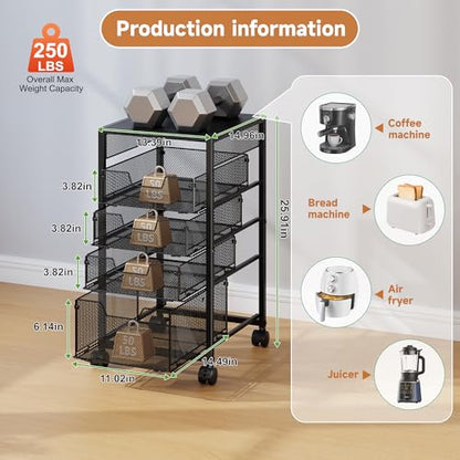 5-Tier Kitchen Utility Storage Cart with Adjustable Wood Top (Tabletop or Basket), Fruit Vegetable Storage Rack with Wheels & Drawers, Metal Rolling Pantry Cart, Kitchen Organizer for Snack Can Potato - size: 5-Tier Top Adjustable