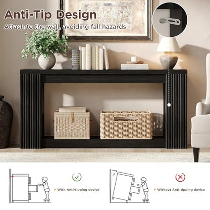 Maupvit Fluted Wooden Console Table with 2 Storage, 71 Inches Rectangular Entryway Table Behind The Couch, Farmhouse Boho Sofa Table for Entrance, Hallway, Living Room (Black) - color: Black