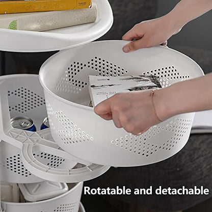 4-Tier Adjustable Kitchen Storage Rack,4 Layer Rotating Vegetable Organizer with Lockable Casters,Multi-Layers Rotatable Baskets for Kitchen Bathroom Living Room,White - size: 4-Tier
