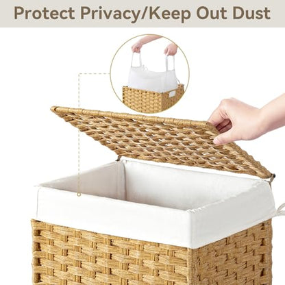 Chrislley 90L Slim Laundry Hamper with Wheels, Rolling Laundry Basket with Lid and Renovable Liner Bag, Handwoven Rattan Organizer for bedroom, bathroom, laundry room (Yellow) - color: Yellow