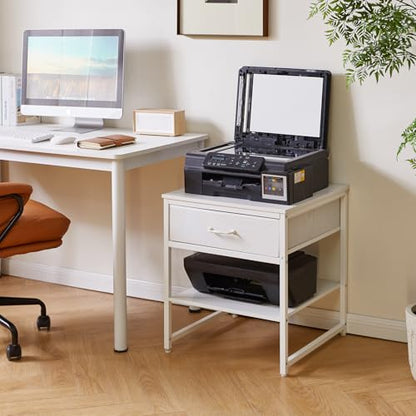 Aibiju Living Room Large Side Table, End Table with Drawers, Refrigerator Stand Printer Table with Adjustable Shelves, Office Square Coffee Table White YD-TM156W - color: White, style: With Drawers