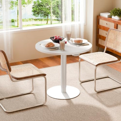24" Pneumatic Height Adjustable Round Side Table, Gas Lift Pedestal Drink End Table, Small Accent Nightstand for Living Room Sofa Couch, White - color: White, size: 23.62"