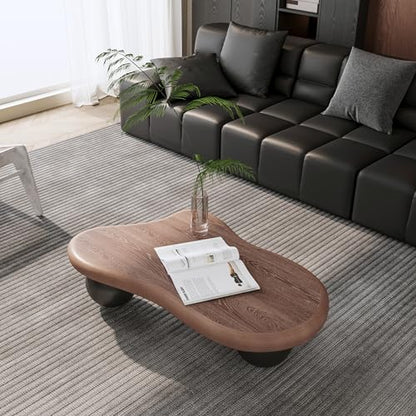 40” Cloud Coffee Table with 3 Ball Legs, Modern Irregular Center Table for Living Room, Low Cute Small MDF Tea Table for Bedroom, Space Apartment-Walnut Black - color: Cloud -40"walnut Black
